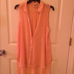 Peach High-Low See Through Blouse